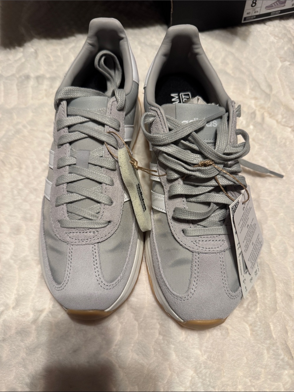 adidas Light Gray Retro Runner Sneakers with White Stripes